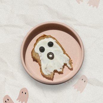 cream cheese and olives ghost toast for toddler halloween recipe