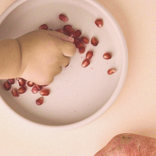 A bowl of freshly picked pomegranate seeds to serve to baby